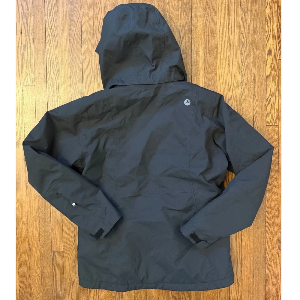 Marmot Kids XL Black Hooded Ski Jacket Waterproof Winter Coat with Powder Skirt